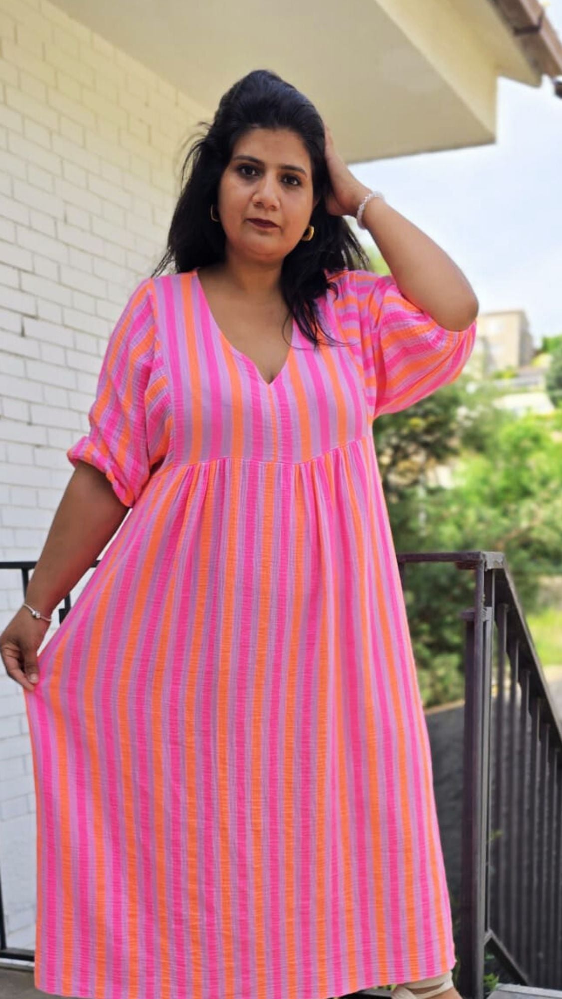 Vestido ralla fucsia