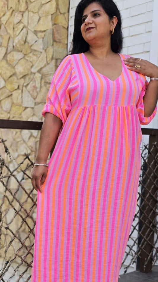 Vestido ralla fucsia