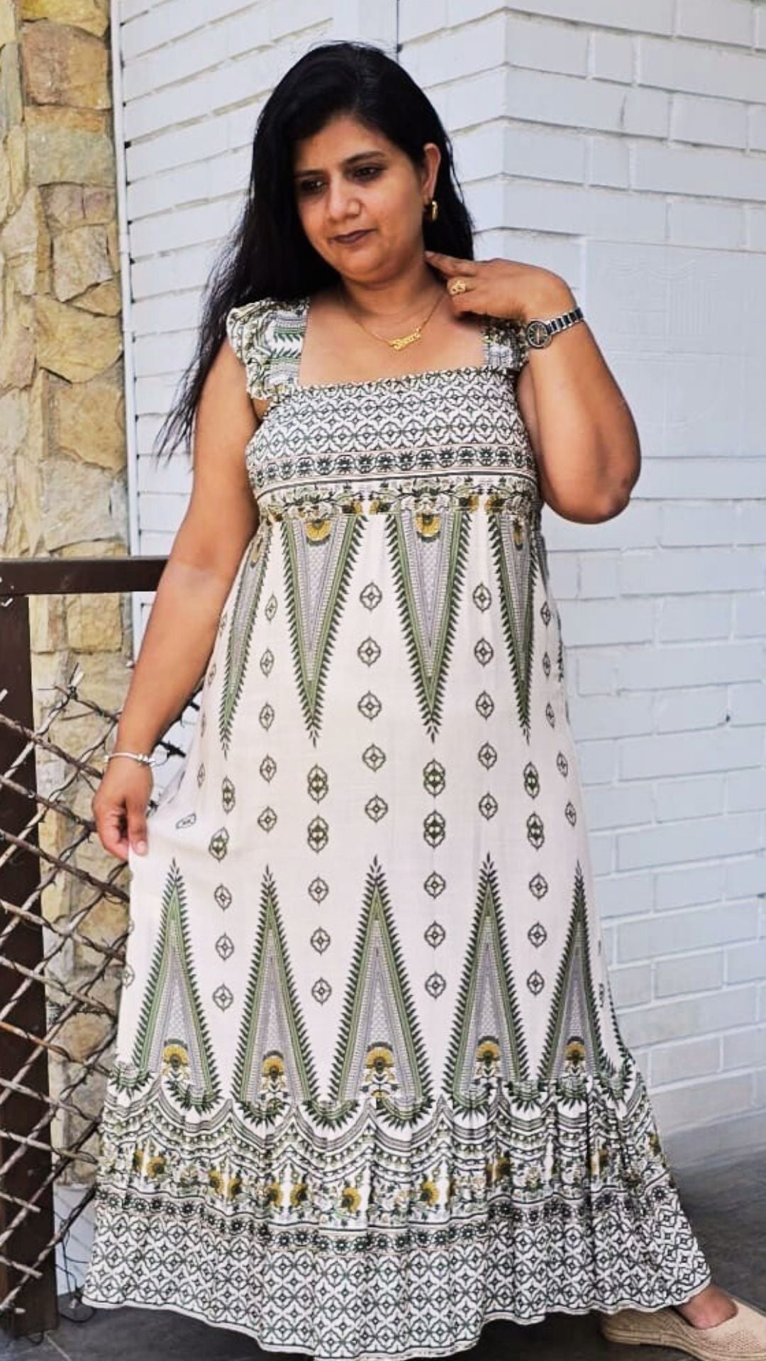 Vestido Largo estampado verde