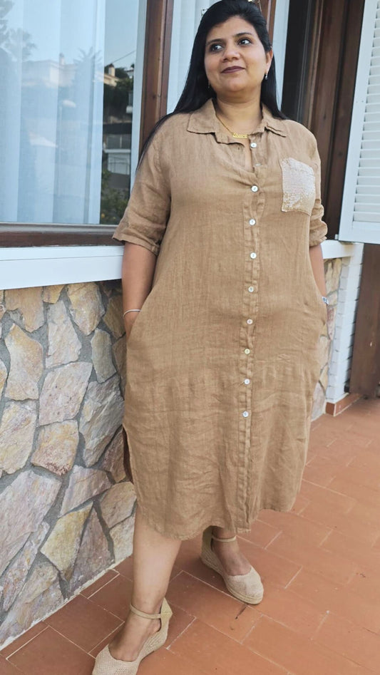 Vestido Lino marrón