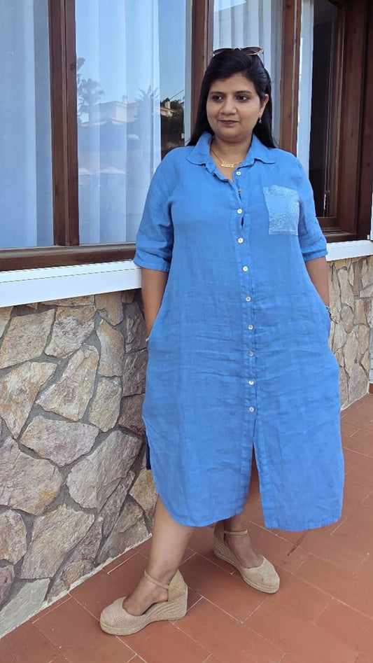 Vestido lino Azul