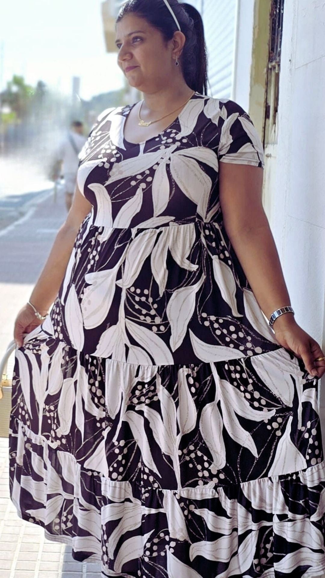 Vestido largo estampado hojas