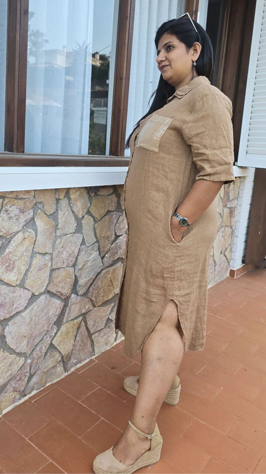 Vestido Lino marrón